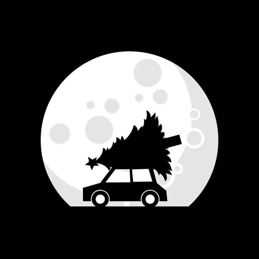 vector illustration of a car carrying a christmas tree