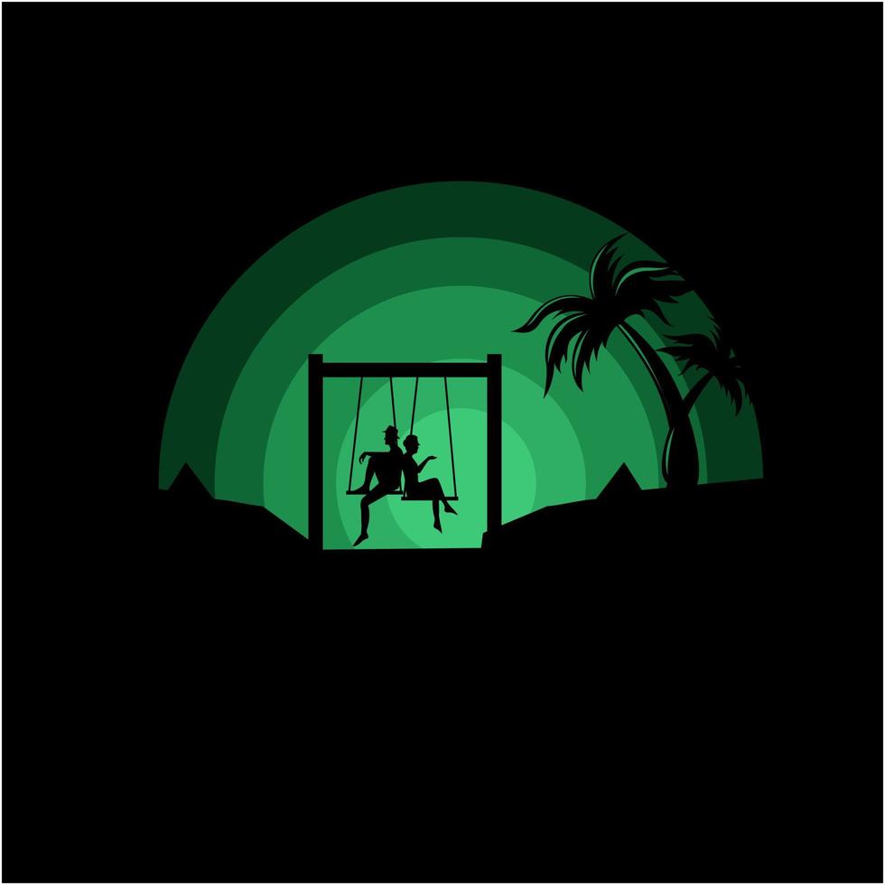 silhouette illustration of a couple sitting on a swing vector