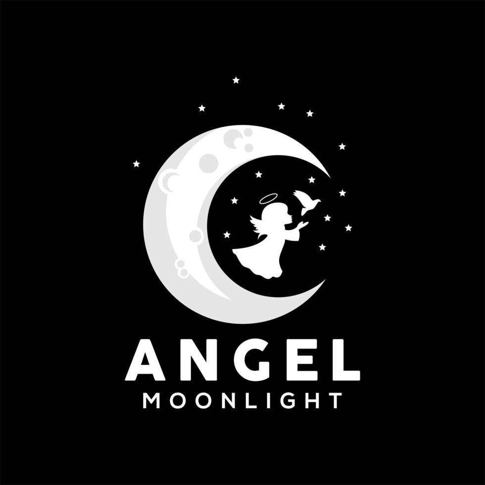 ilustración vectorial de un ángel jugando en la luna vector