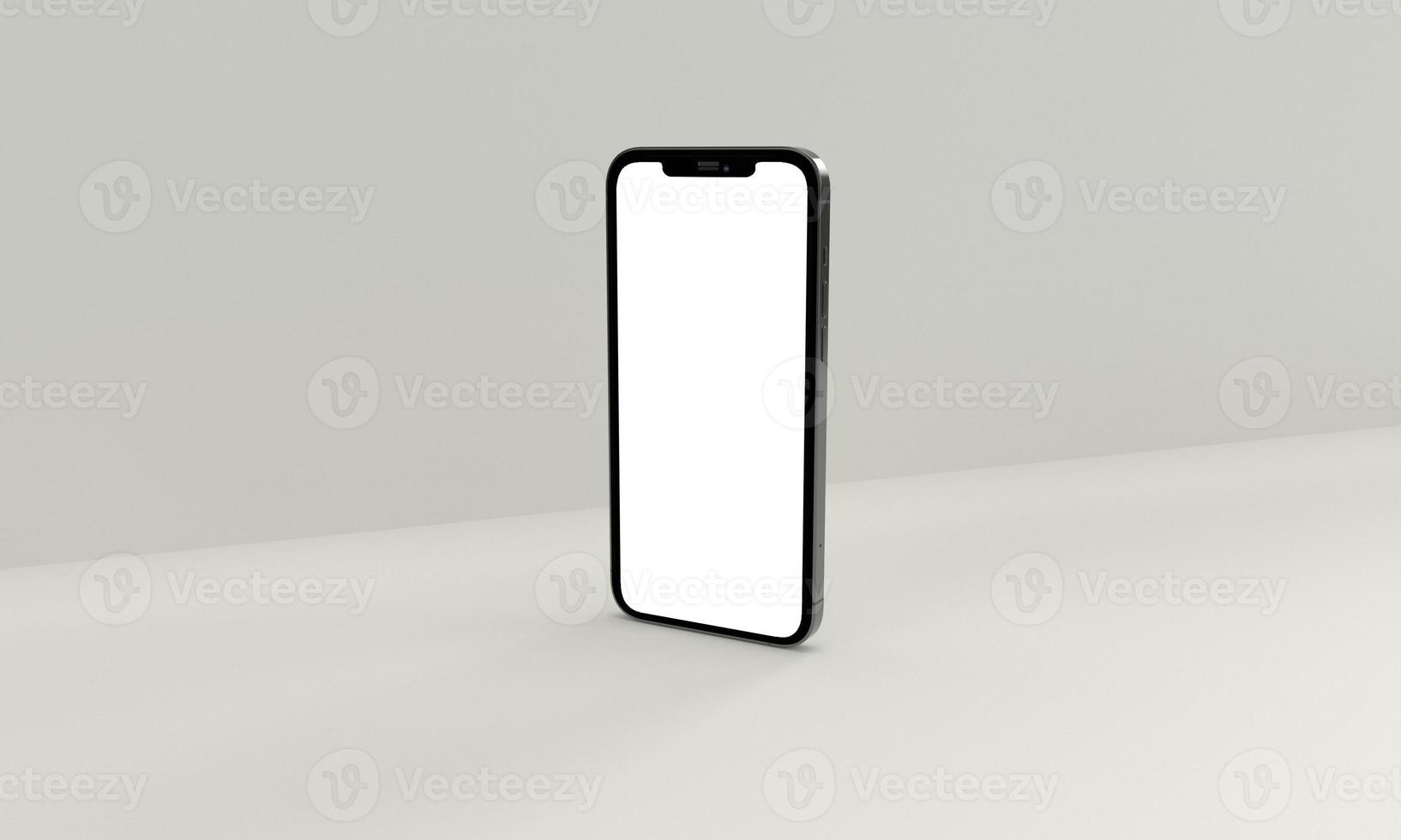 3d render illustration hand holding the white smartphone with full screen and modern frame less design - isolated on white background photo
