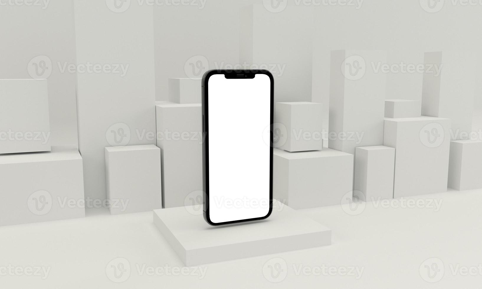 3d render illustration hand holding the white smartphone with full screen and modern frame less design - isolated on white background photo