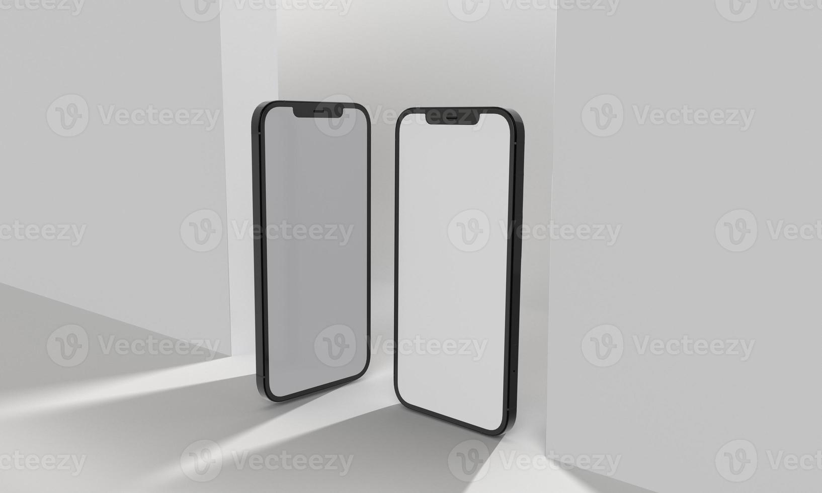 3d render illustration hand holding the white smartphone with full screen and modern frame less design - isolated on white background photo