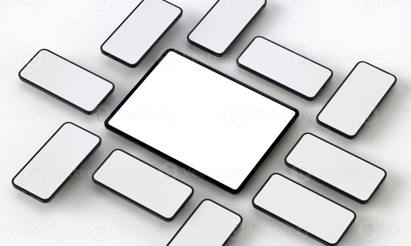 3d render illustration hand holding the white smartphone with full screen and modern frame less design - isolated on white background photo