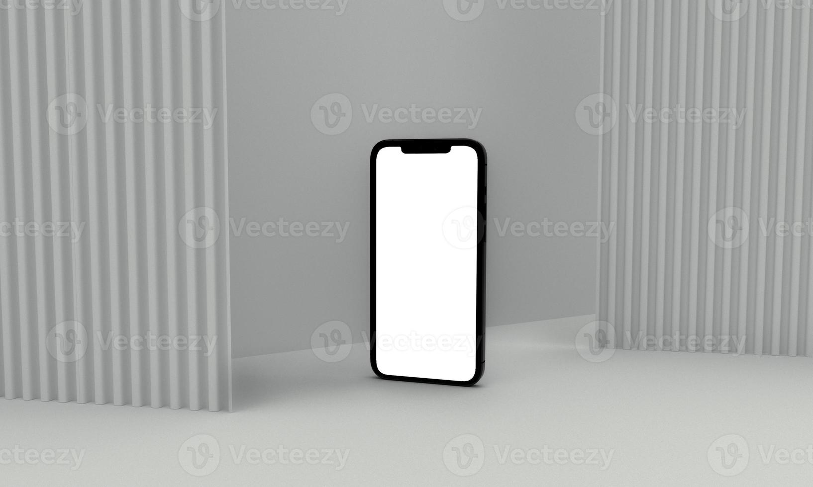 3d render illustration hand holding the white smartphone with full screen and modern frame less design - isolated on white background photo