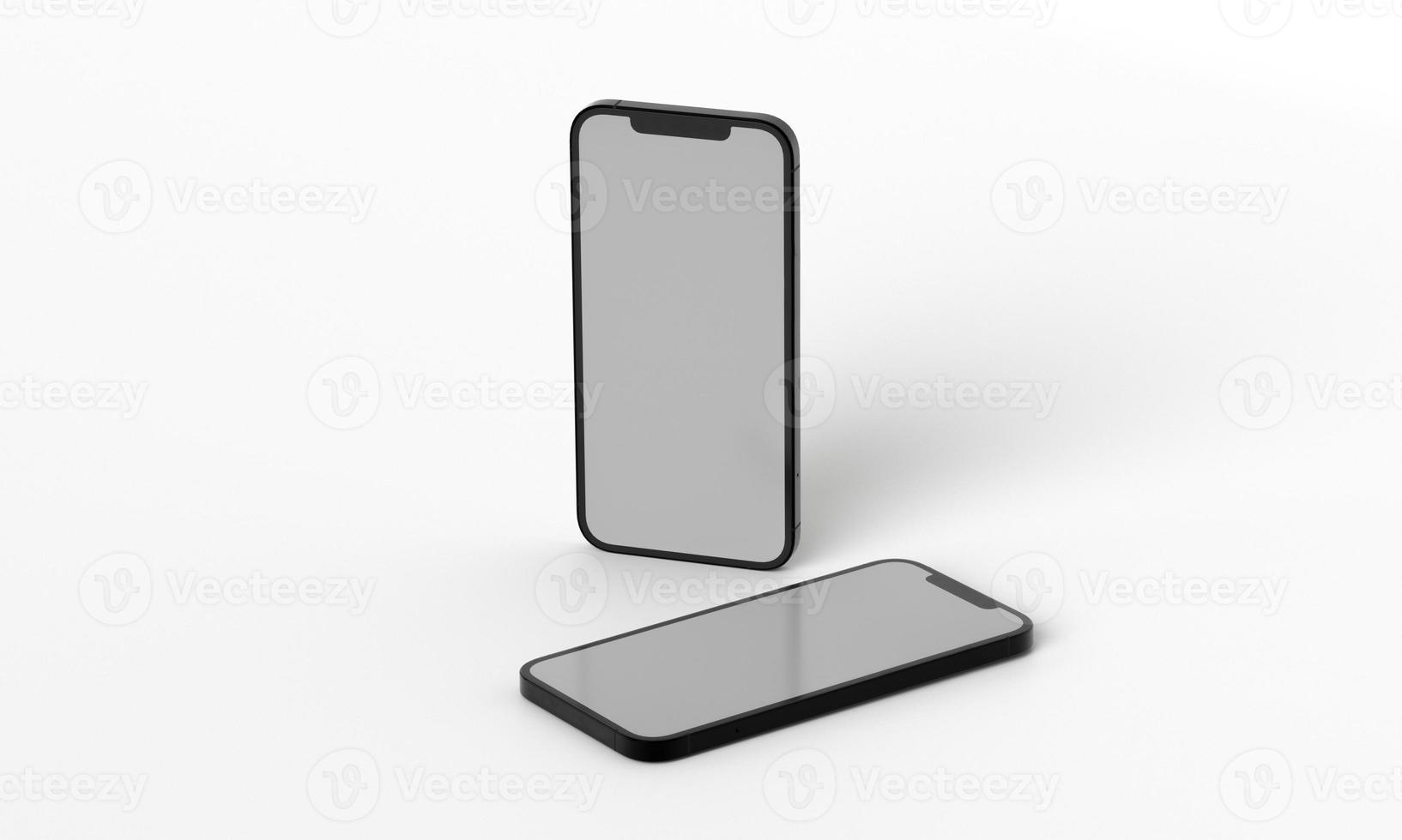 3d render illustration hand holding the white smartphone with full screen and modern frame less design - isolated on white background photo