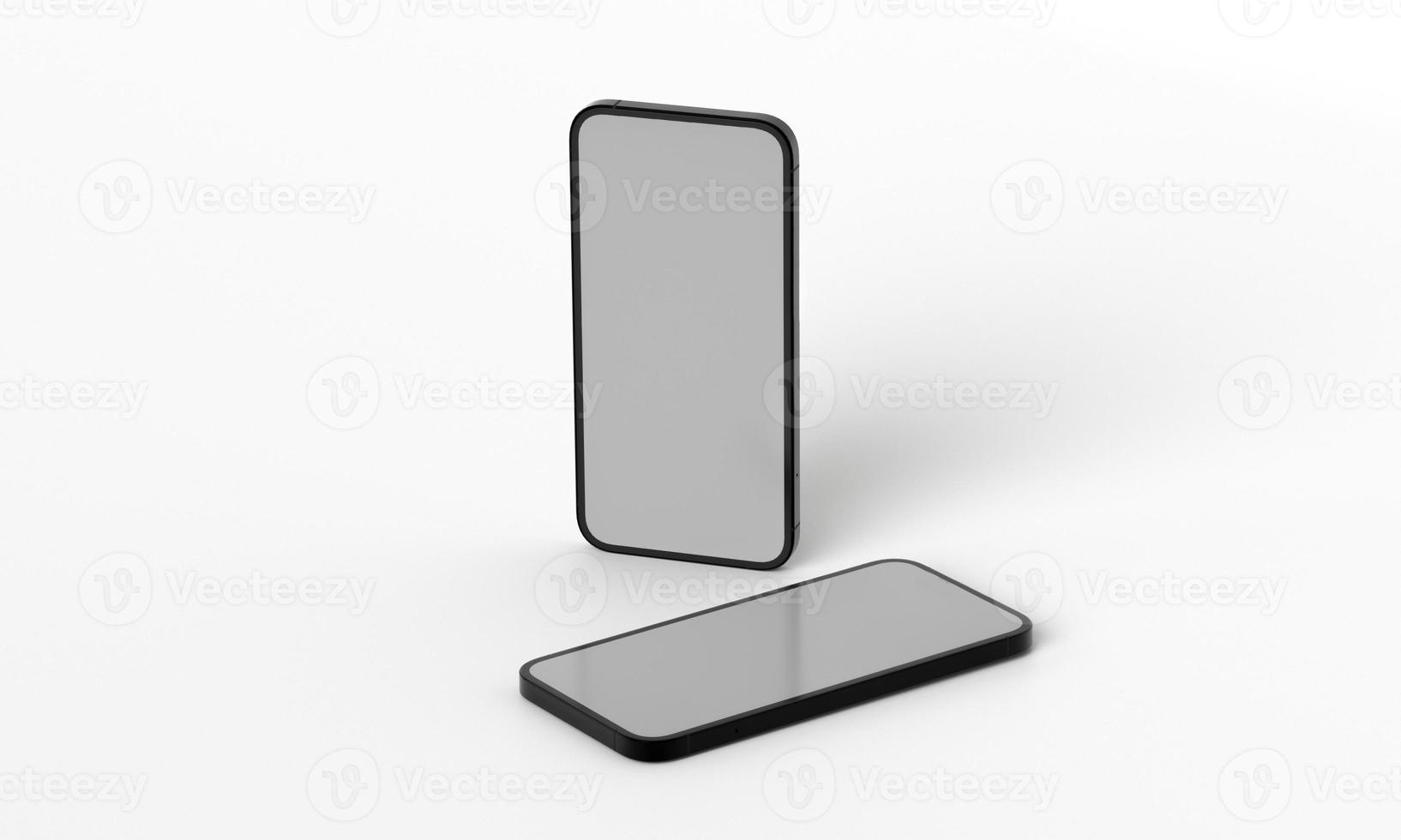 3d render illustration hand holding the white smartphone with full screen and modern frame less design - isolated on white background photo