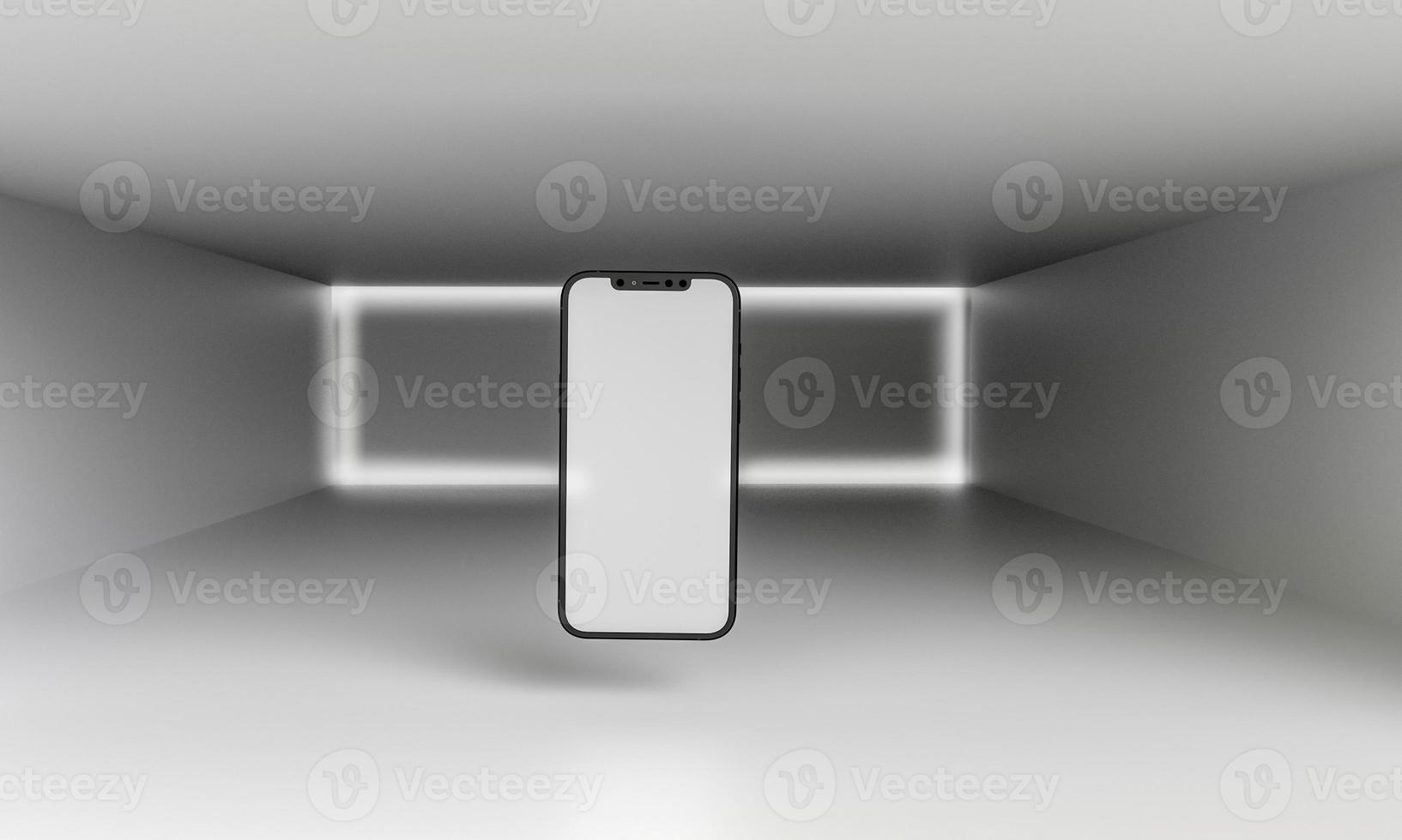 3d render illustration hand holding the white smartphone with full screen and modern frame less design - isolated on white background photo