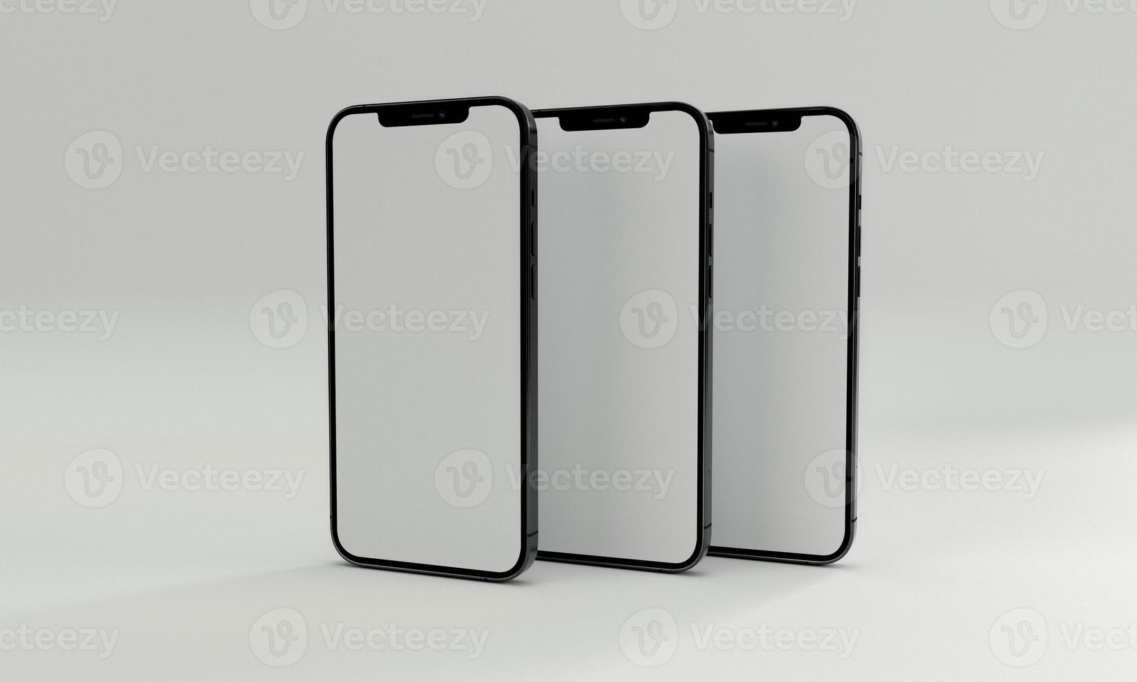 3d render illustration hand holding the white smartphone with full screen and modern frame less design - isolated on white background photo