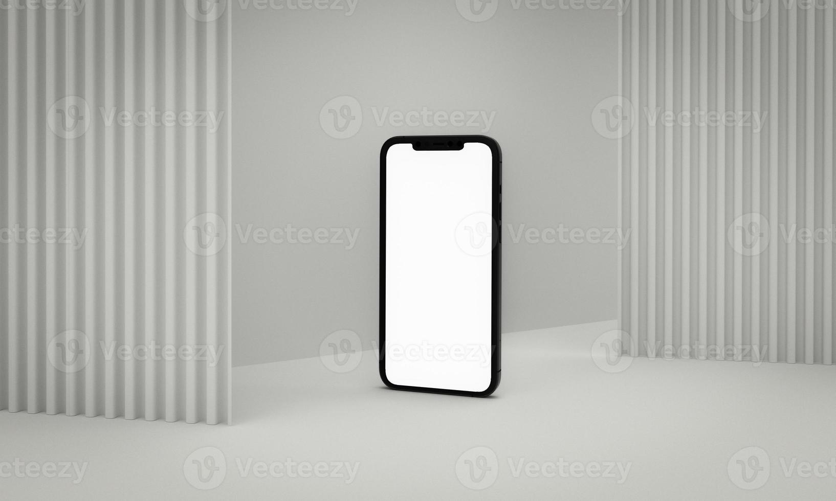 3d render illustration hand holding the white smartphone with full screen and modern frame less design - isolated on white background photo