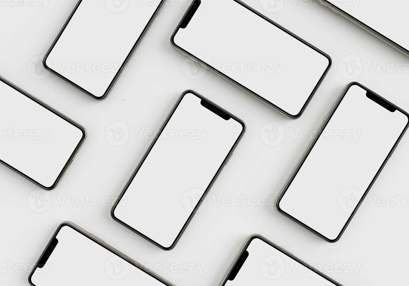 3d render illustration hand holding the white smartphone with full screen and modern frame less design - isolated on white background photo