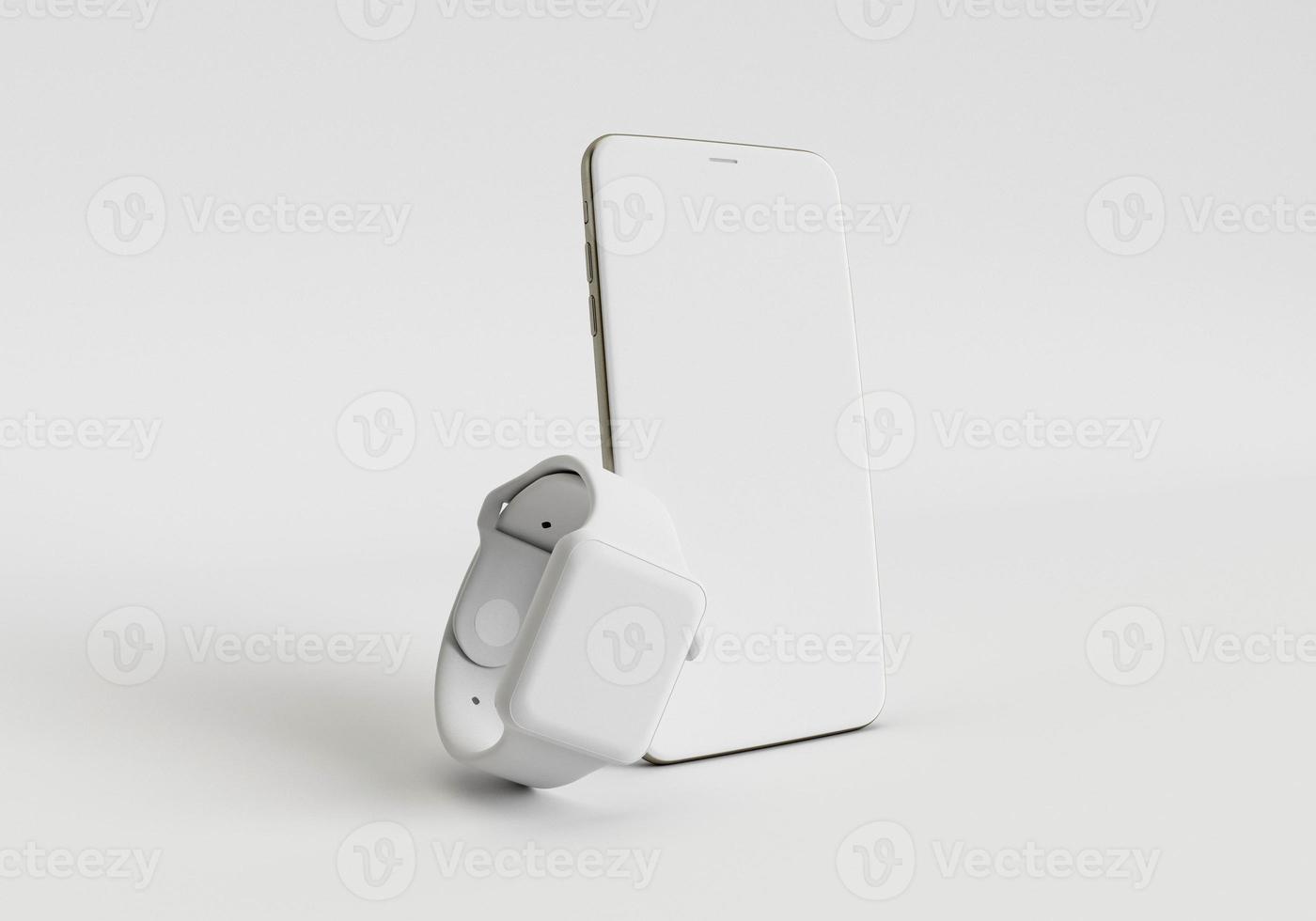 3d render illustration hand holding the white smartphone with full screen and modern frame less design - isolated on white background photo