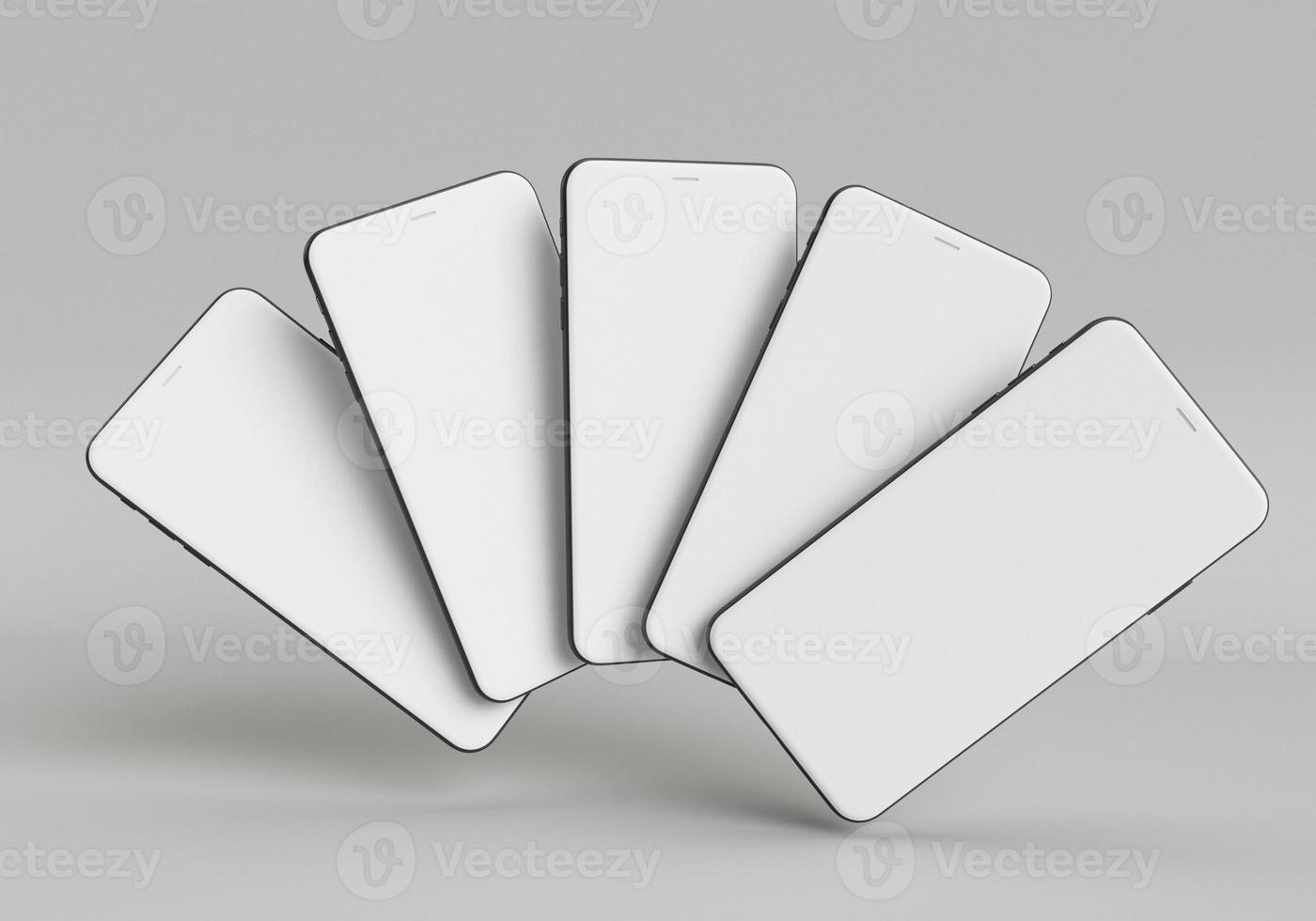 3d render illustration hand holding the white smartphone with full screen and modern frame less design - isolated on white background photo