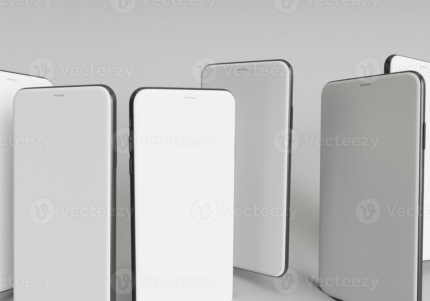 3d render illustration hand holding the white smartphone with full screen and modern frame less design - isolated on white background photo