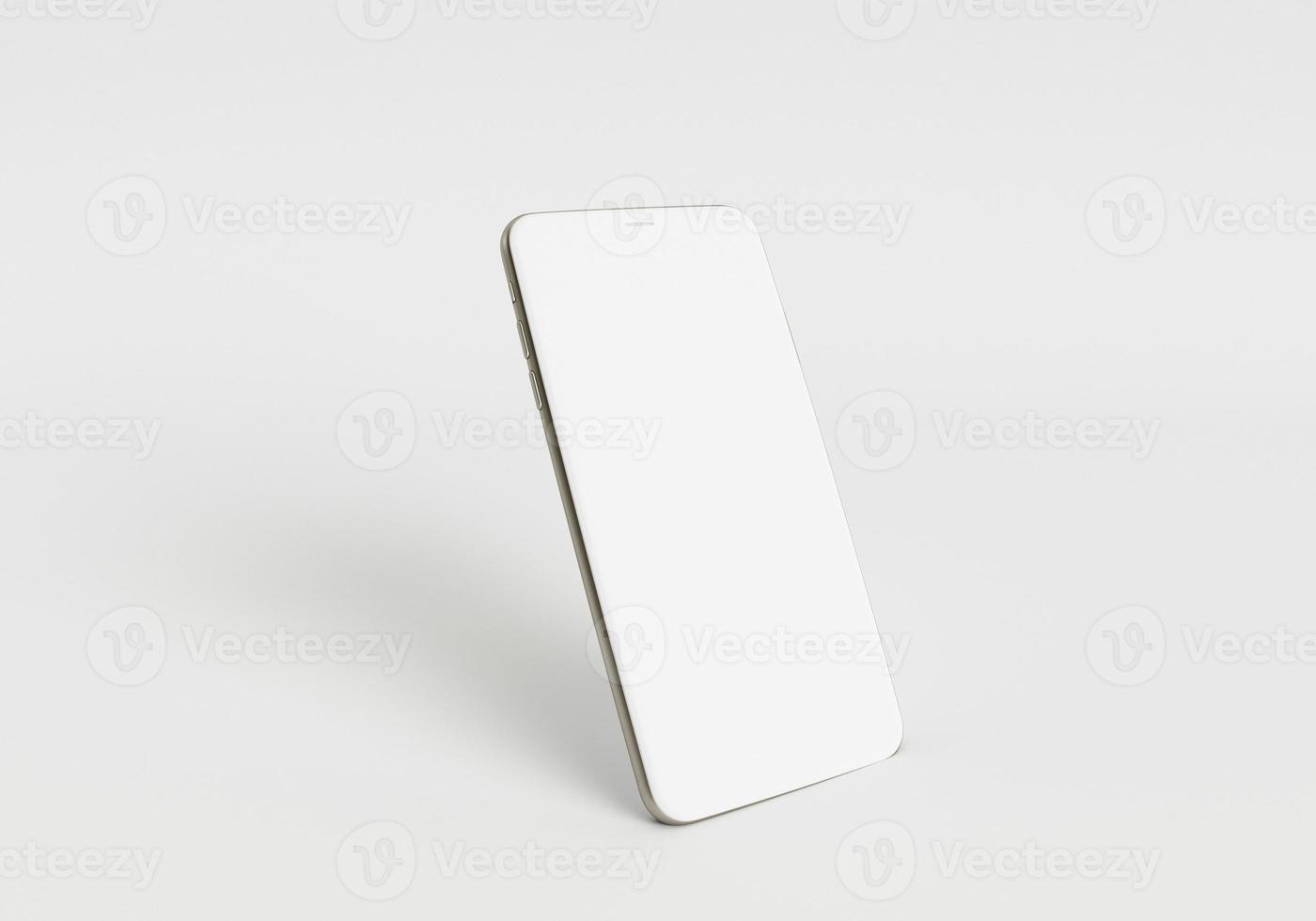 3d render illustration hand holding the white smartphone with full screen and modern frame less design - isolated on white background photo