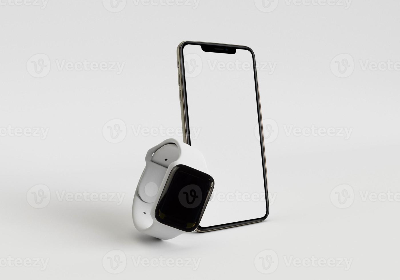 3d render illustration hand holding the white smartphone with full screen and modern frame less design - isolated on white background photo