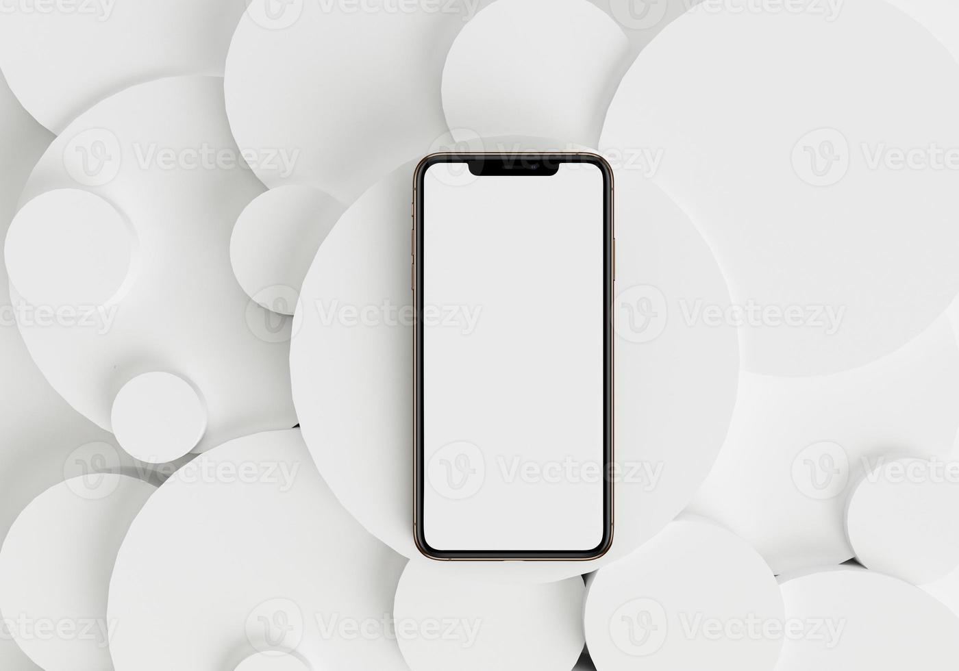 3d render illustration hand holding the white smartphone with full screen and modern frame less design - isolated on white background photo