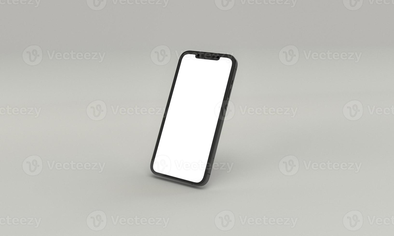 3d render illustration hand holding the white smartphone with full screen and modern frame less design - isolated on white background photo