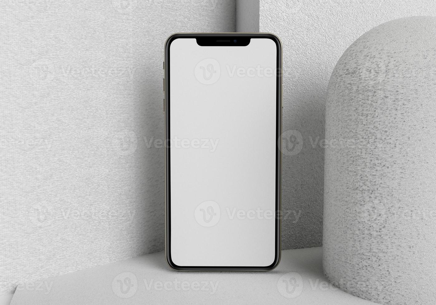 3d render illustration hand holding the white smartphone with full screen and modern frame less design - isolated on white background photo