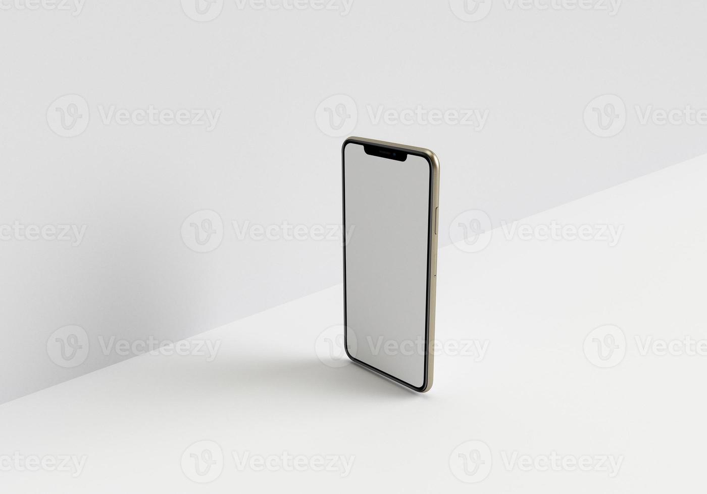 3d render illustration hand holding the white smartphone with full screen and modern frame less design - isolated on white background photo