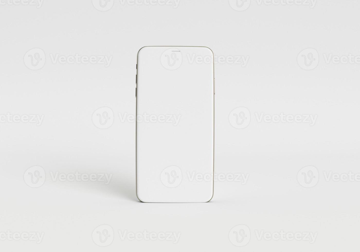 3d render illustration hand holding the white smartphone with full screen and modern frame less design - isolated on white background photo
