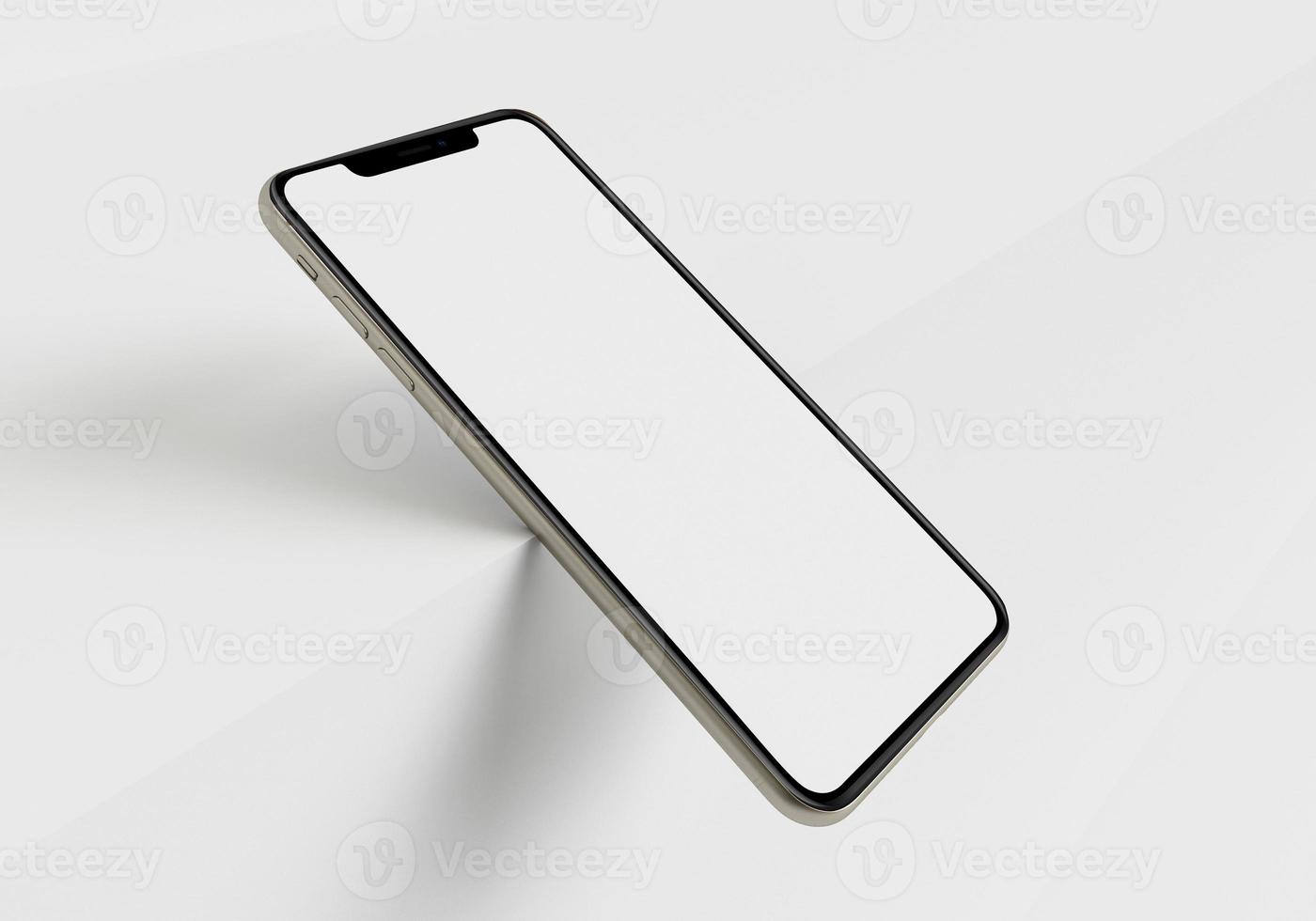 3d render illustration hand holding the white smartphone with full screen and modern frame less design - isolated on white background photo