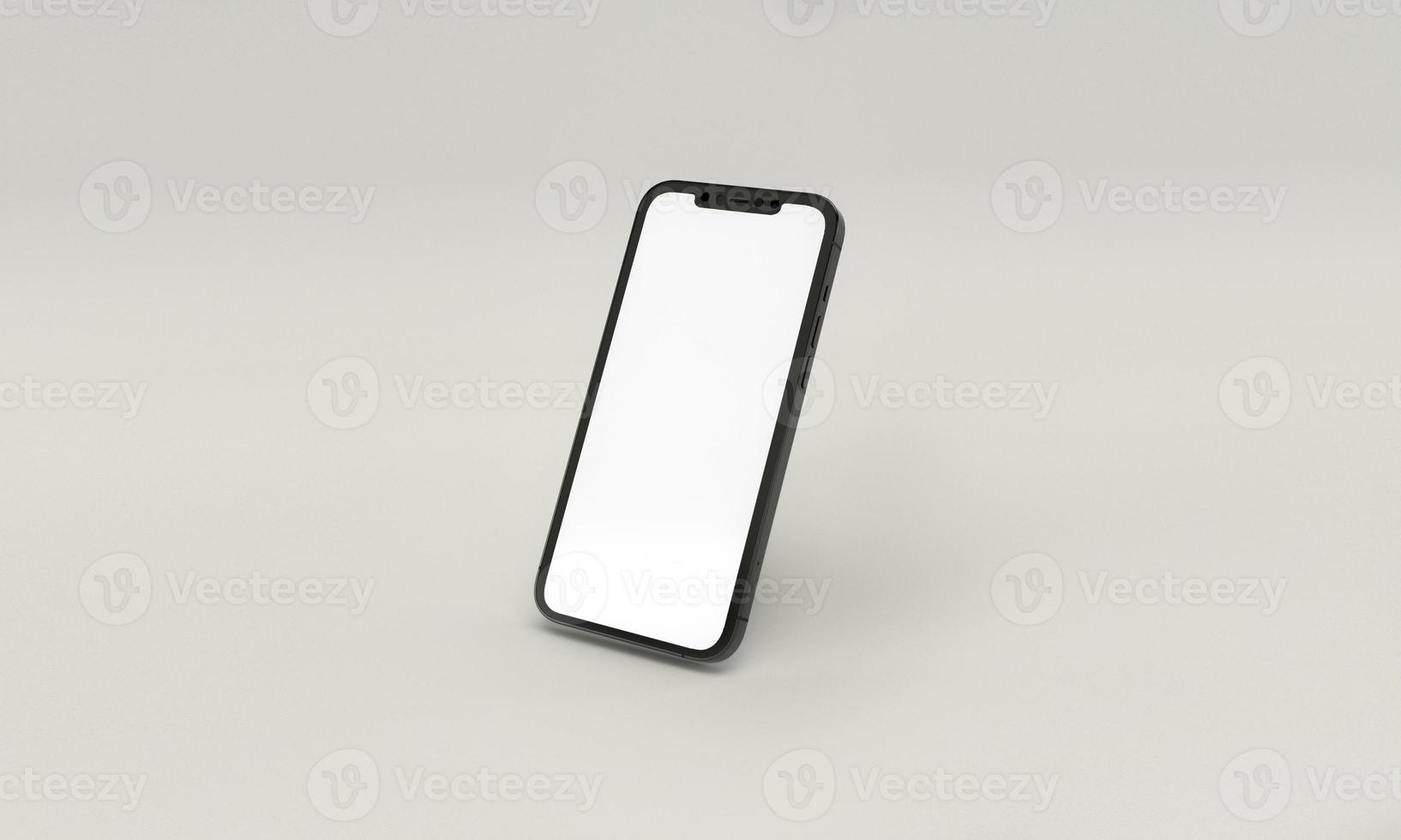 3d render illustration hand holding the white smartphone with full screen and modern frame less design - isolated on white background photo