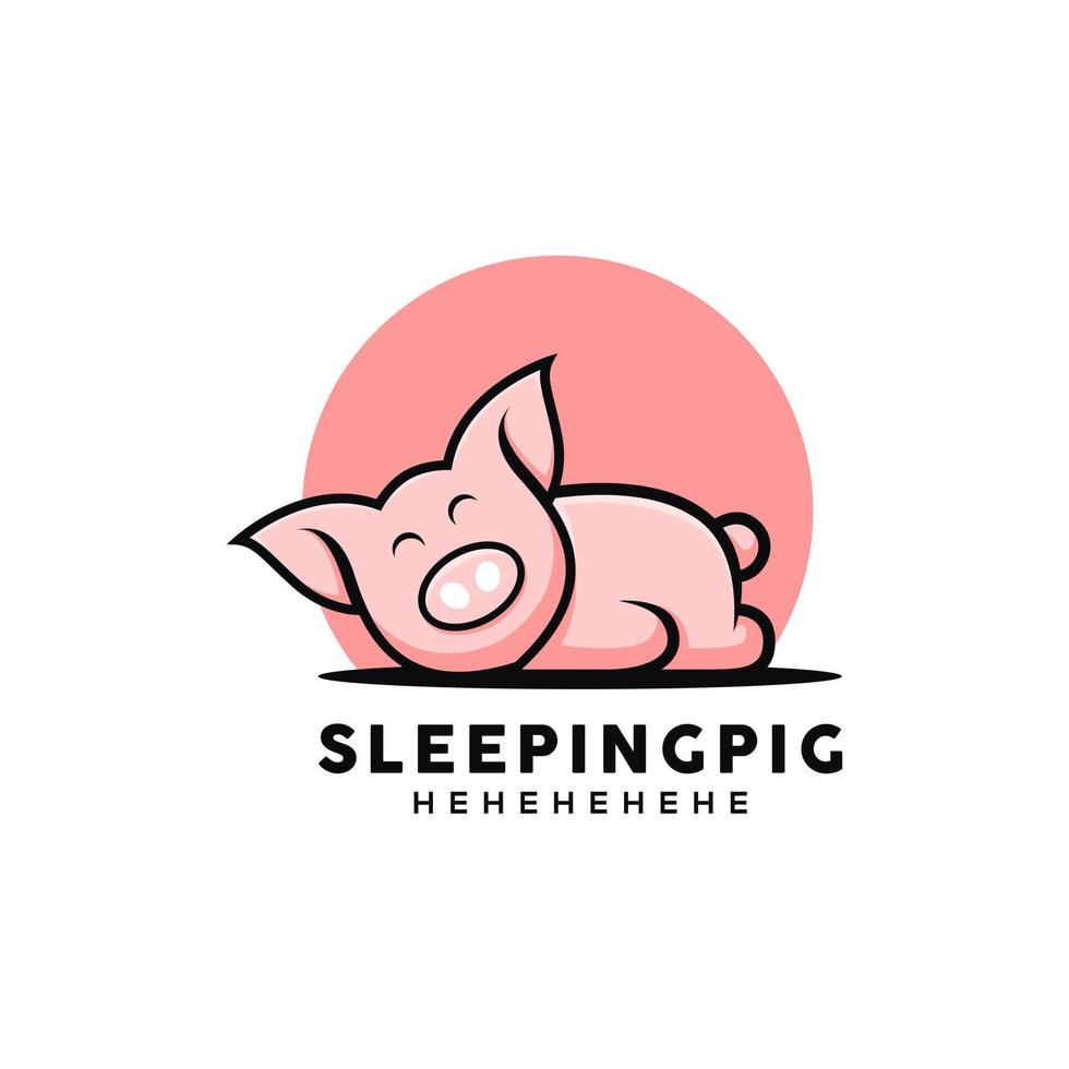 cute sleeping pig logo design vector