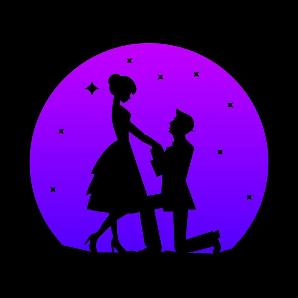 vector silhouette logo of lovers on the moon