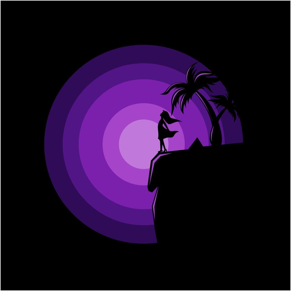 silhouette illustration of woman on the edge of a cliff vector