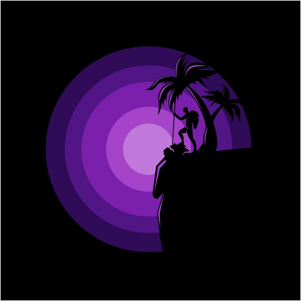 silhouette illustration of climber on the edge of a cliff vector