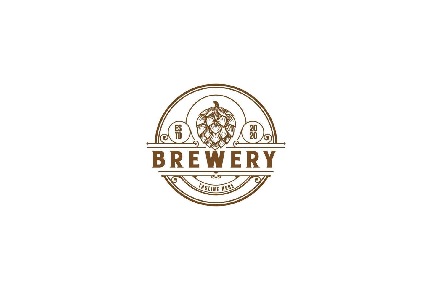 Vintage rústico antiguo viejo hipster hop para cerveza artesanal elaboración de cerveza insignia emblema etiqueta logo diseño vector