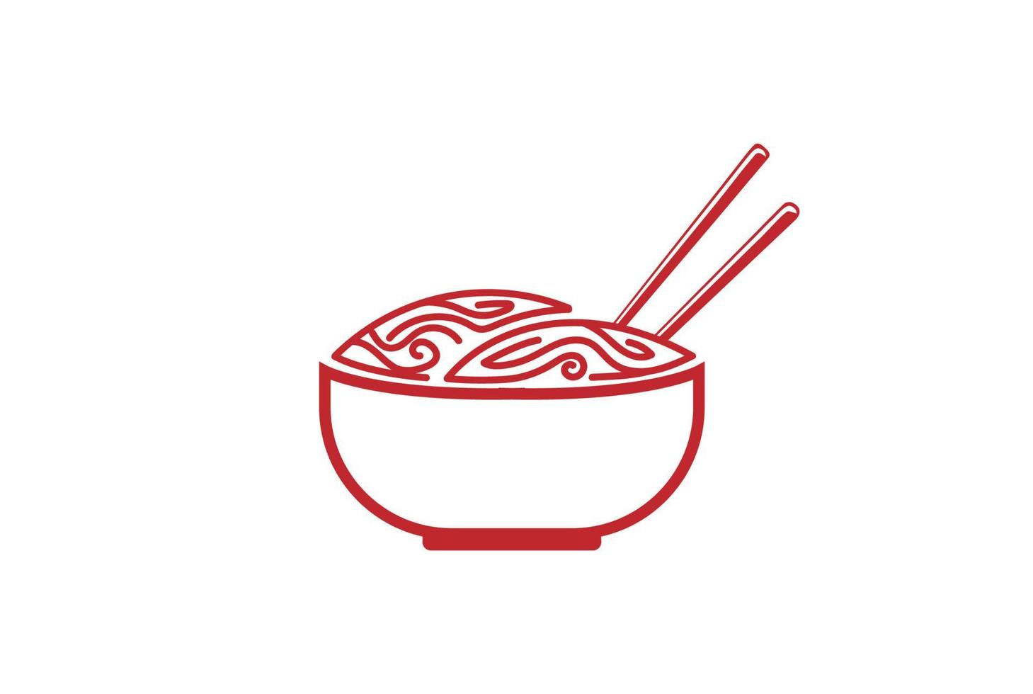 Cuenco retro vintage con palillos de fideos para el vector de diseño del logotipo de la comida del restaurante asiático japonés coreano oriental