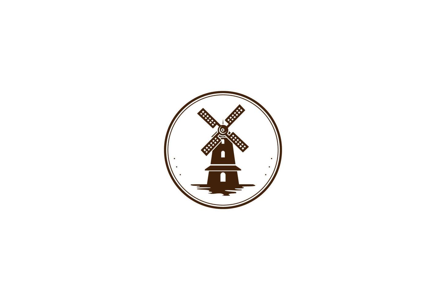 Vintage Retro Windmill Farm Badge Label Logo Design vector