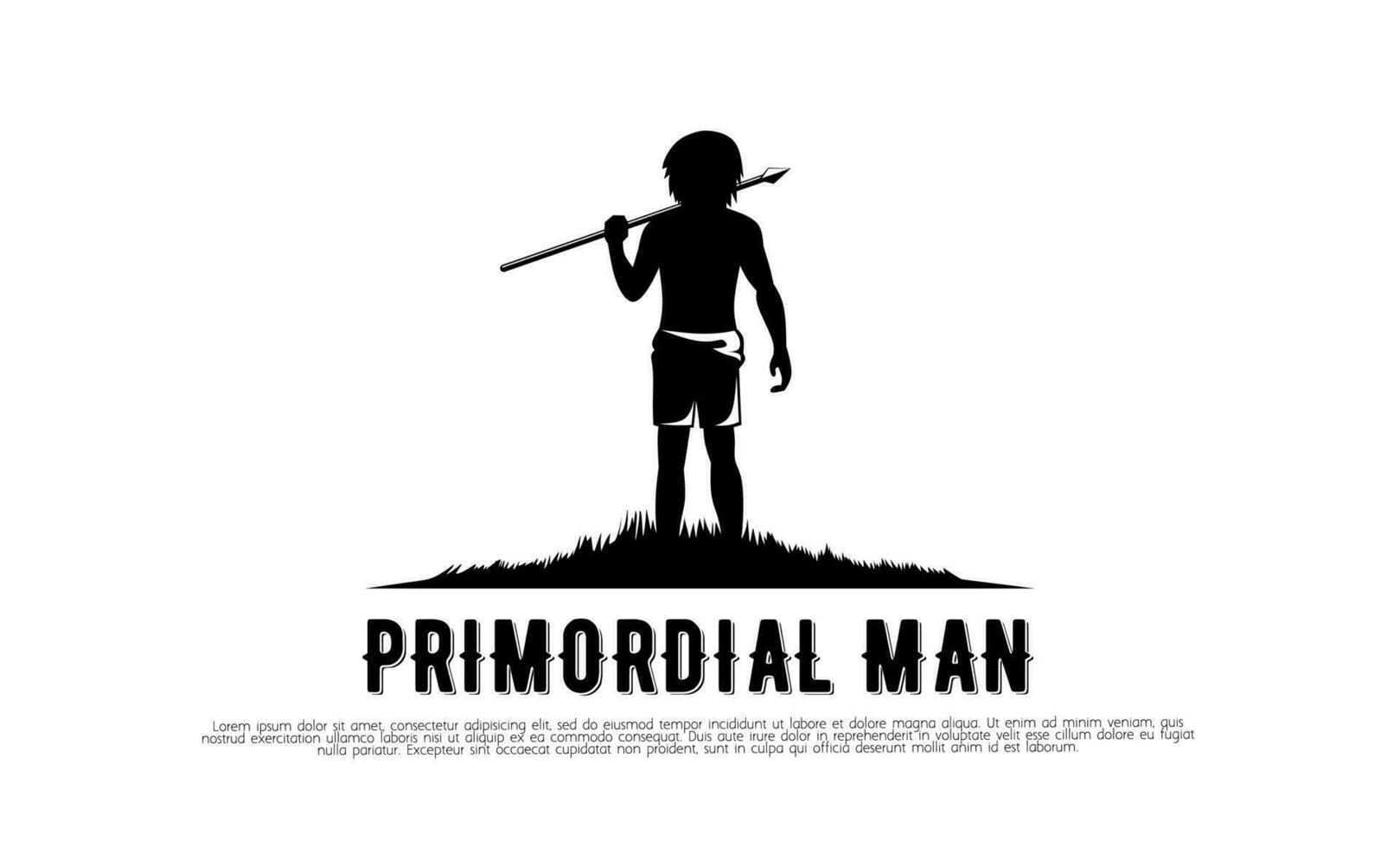 icono del logotipo de la silueta del hombre primordial y la hierba. ilustración vectorial vector