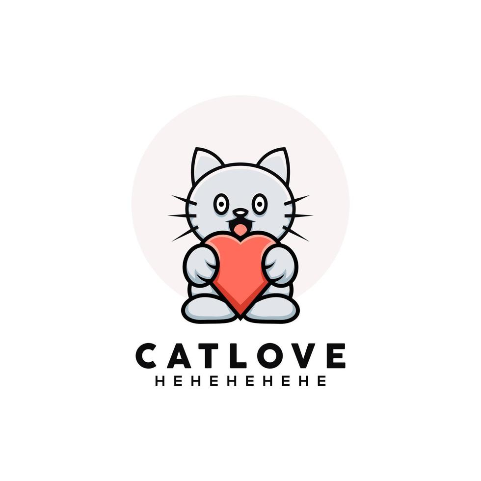 cute cat love logo design vector