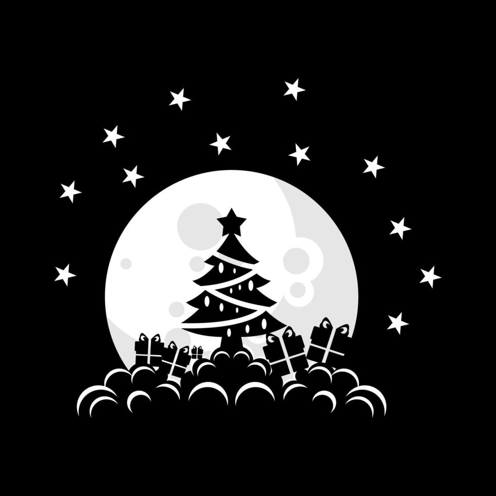 Vector illustration of a christmas tree on the moon