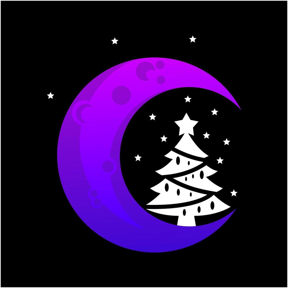 Vector illustration of a christmas tree on the moon