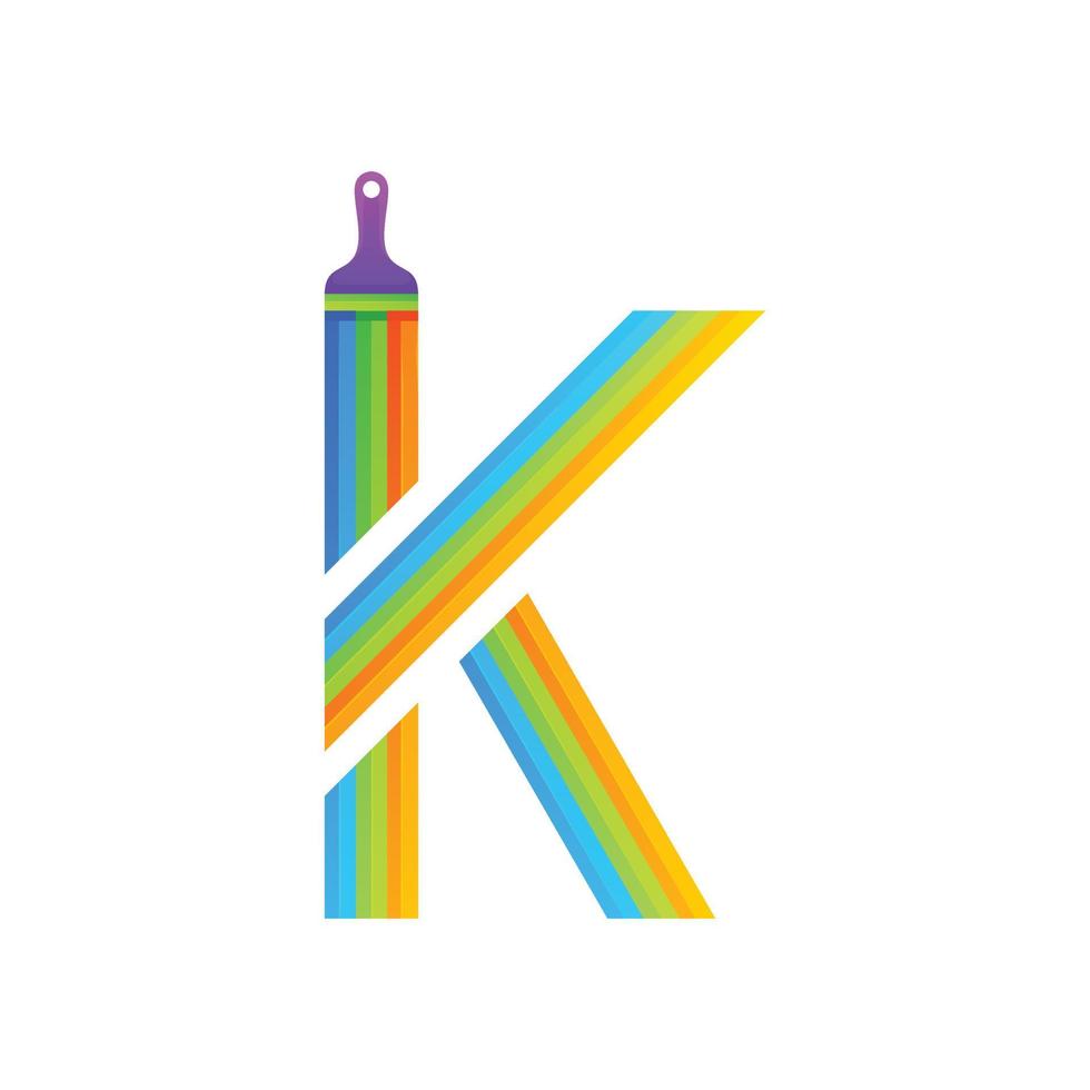 colorful letter k brush logo design vector