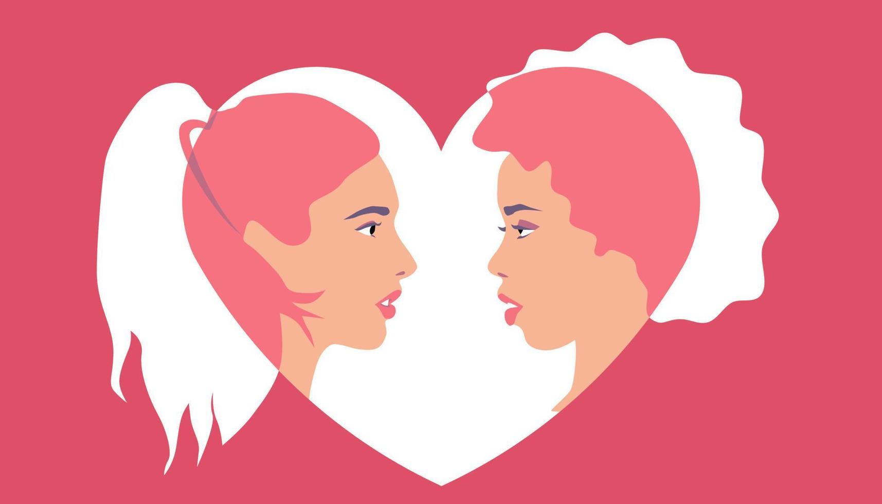 Same-sex love. Valentines day. Valentine card. Women in love. Same-sex couple vector