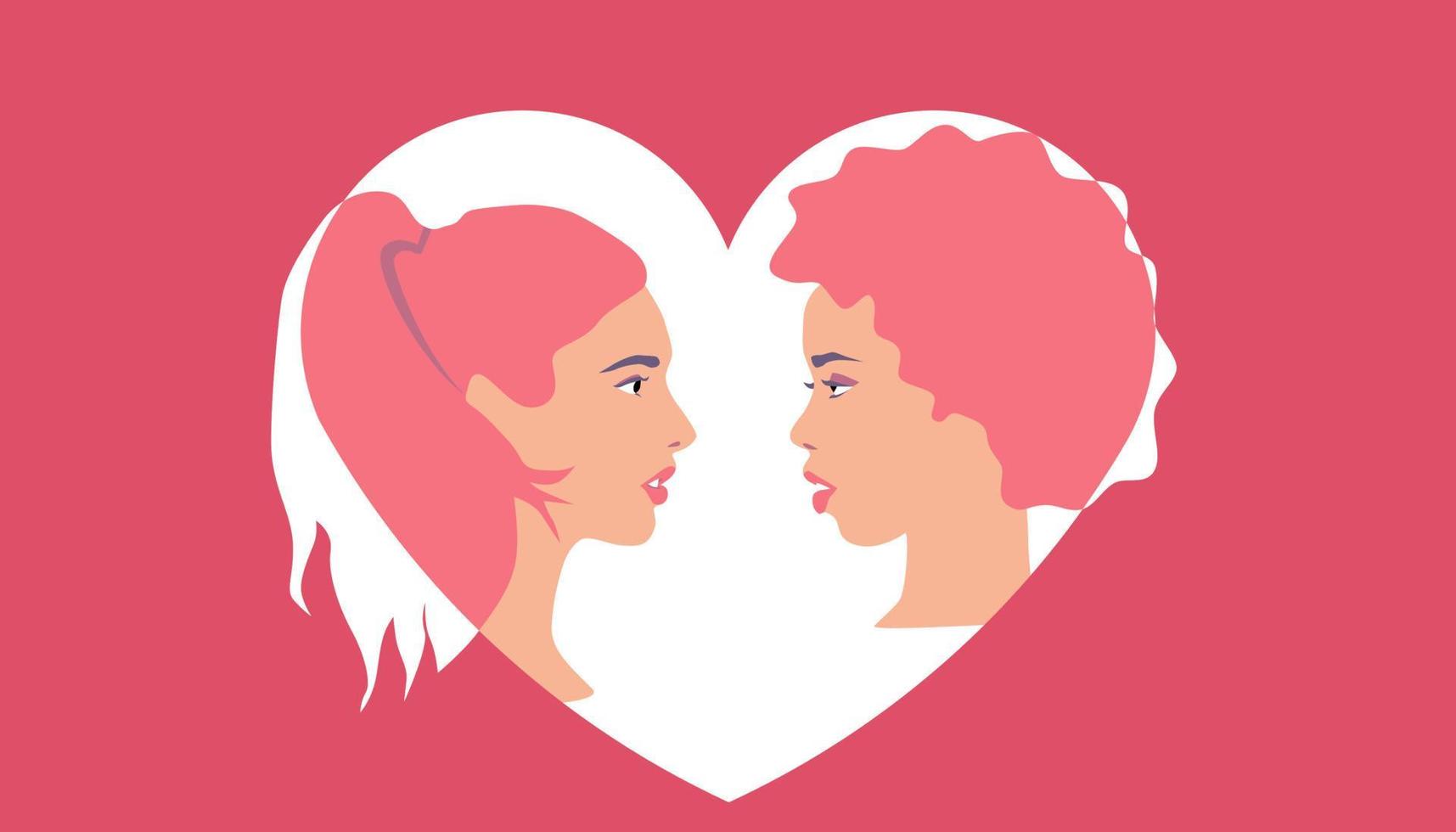 amor entre personas del mismo sexo. día de San Valentín. tarjeta de san valentin Mujer enamorada. pareja del mismo sexo vector