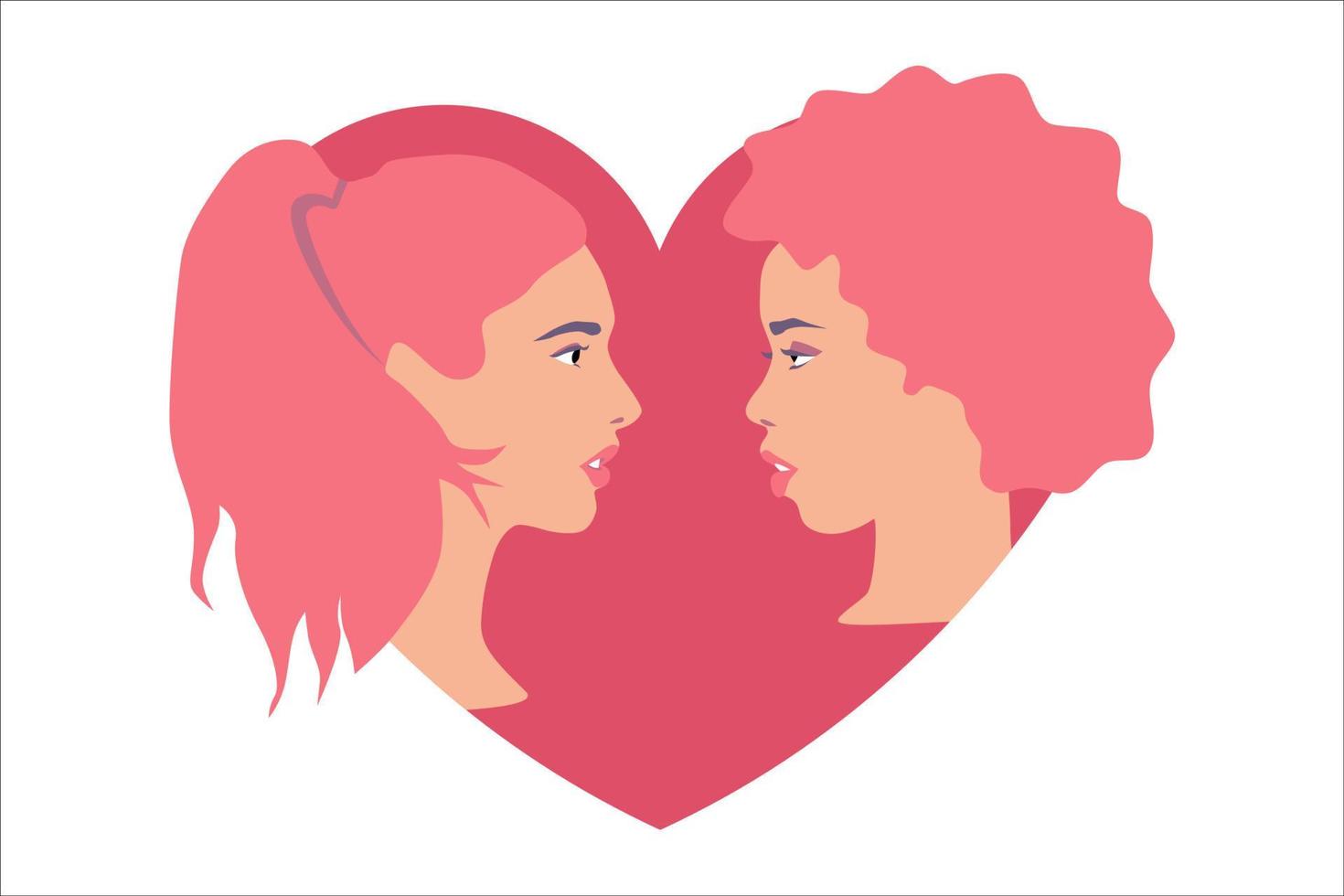 Same-sex love. Valentines day. Valentine card. Women in love. Same-sex couple vector