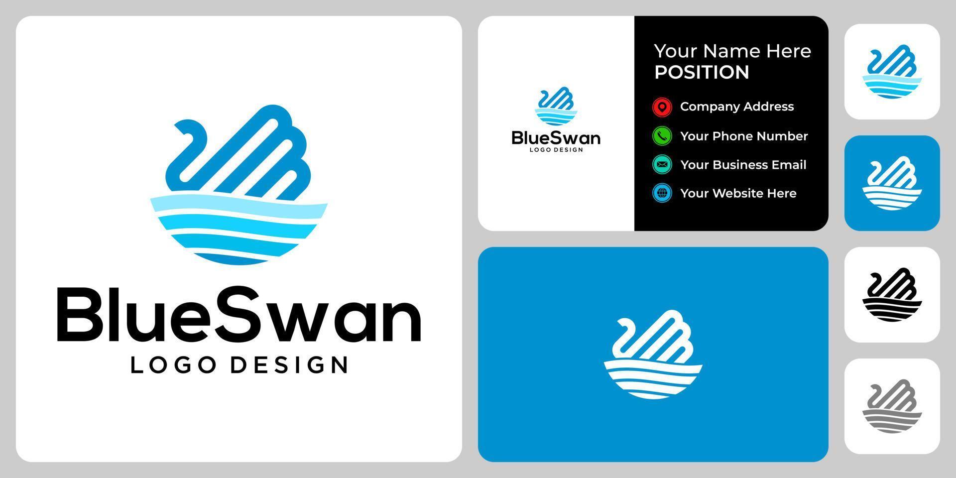 Swan logo design with business card template. vector