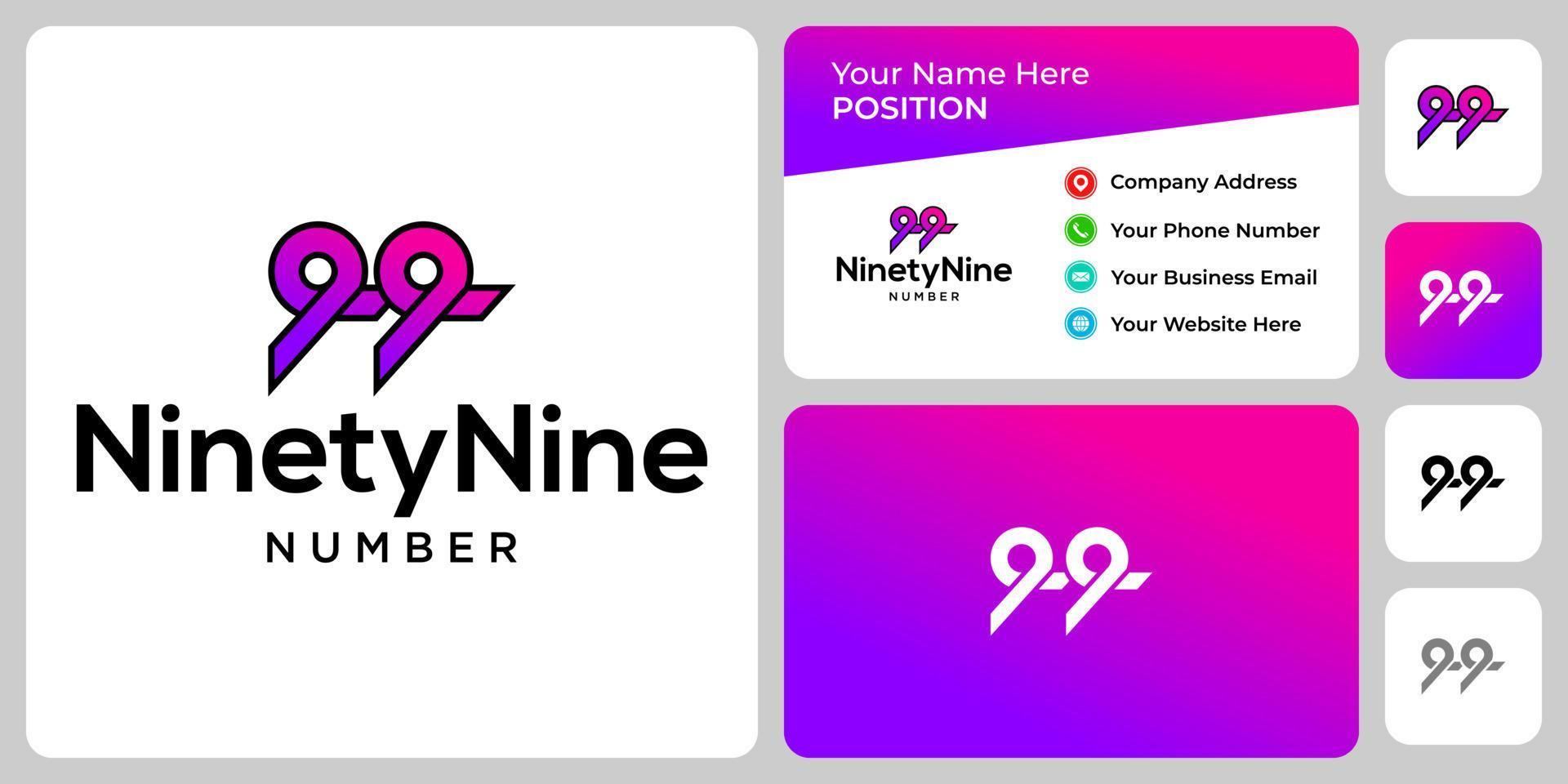 Number 99 anniversary logo design with business card template. vector