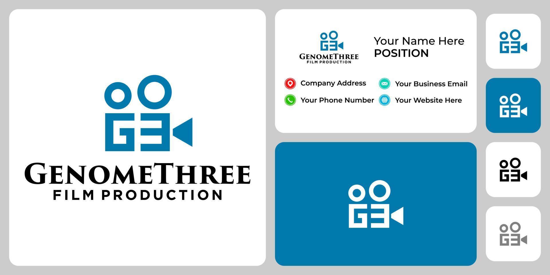 diseño del logotipo de la industria cinematográfica del monograma de la letra ge con plantilla de tarjeta de visita. vector