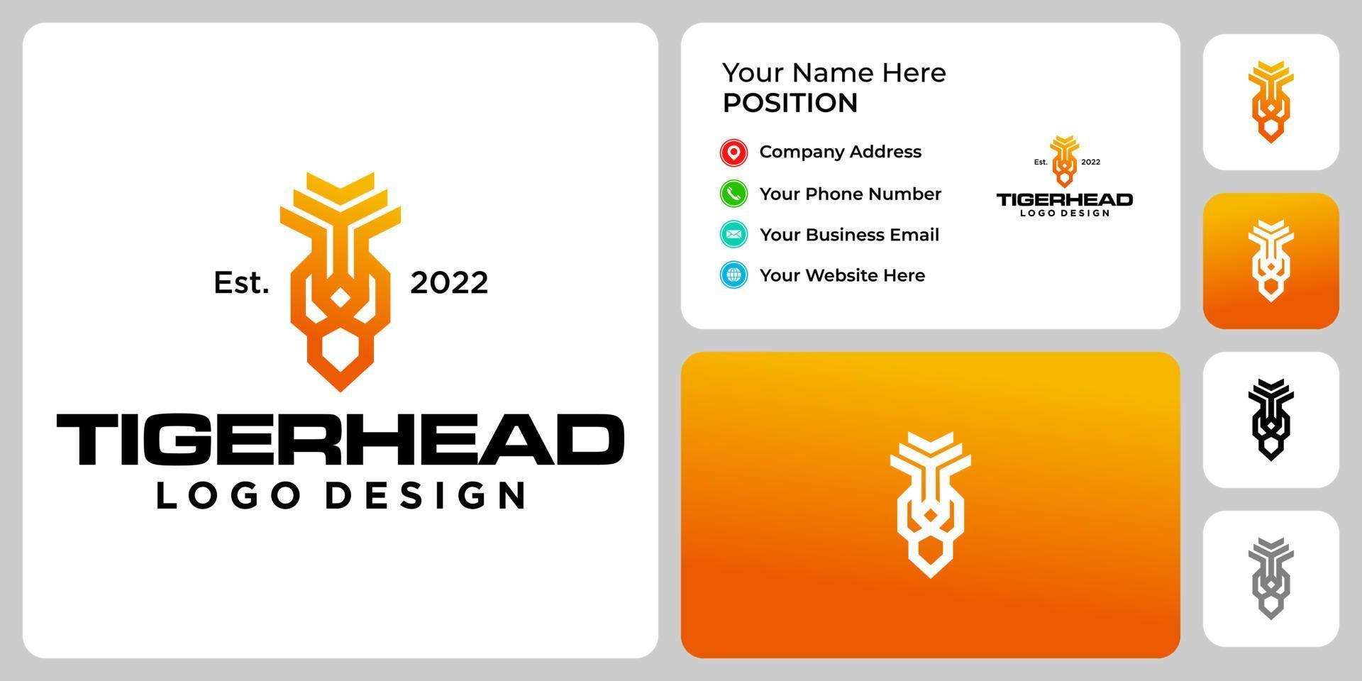diseño de logotipo de cabeza de tigre con plantilla de tarjeta de visita. vector