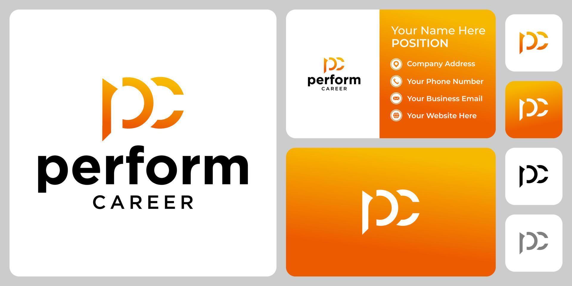 Letter P C monogram business logo design with business card template. vector