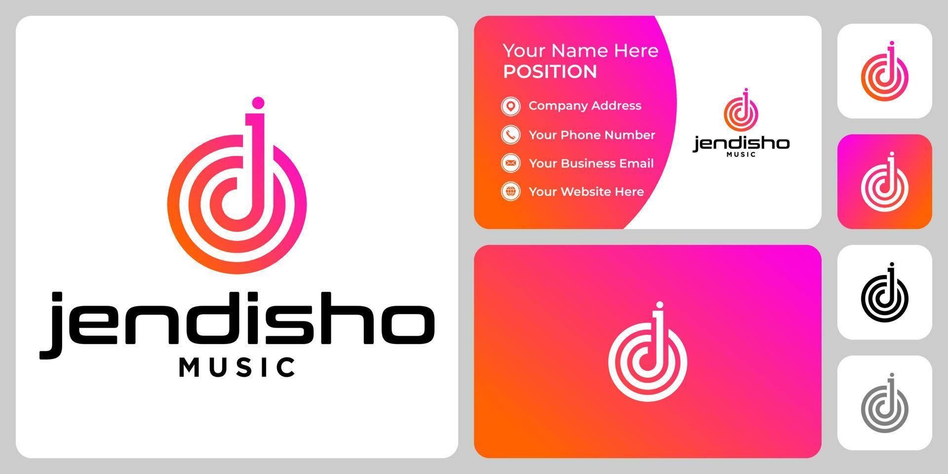 Letter j monogram music logo design with business card template. vector