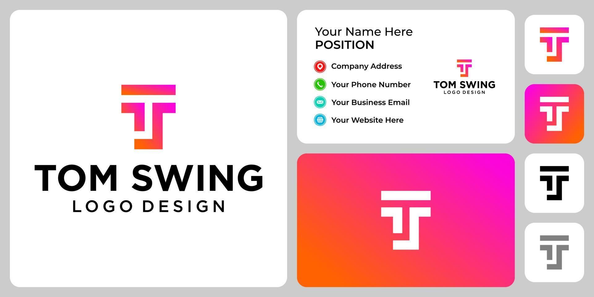 Letter T S monogram business logo design with business card template. vector