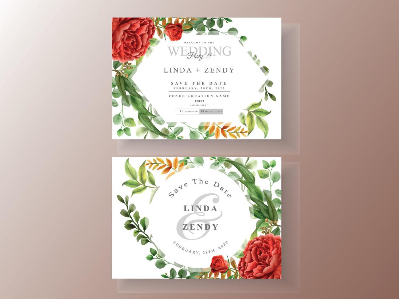 Beautiful red roses wedding invitation card template vector