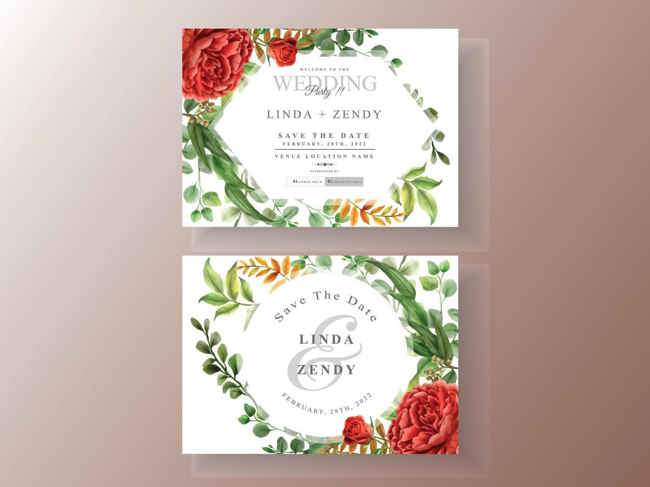 hermosa plantilla de tarjeta de invitación de boda de rosas rojas vector